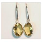 Large Oval Citrine Colored Stone Drop Earrings