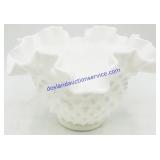 Fenton Milk Glass Hobnail Ruffled Dish