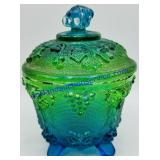 Jeanette Glass Blue/Green Harvest Grape Footed