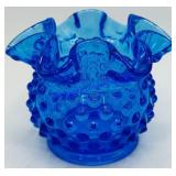 Fenton Hobnail Small Blue Ruffled Glass Vase