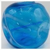 Blenko Dimple Blue Blown Glass Aquarium Vase