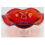 Ruby Red Amberina Silver Edge Compote Dish