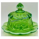 Mosser Cherry Thumbprint Green Opalescent Glass