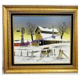 Signed H. Hargrove Farm Scene Oil Painting