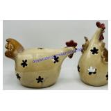 2 Ceramic Chicken Candle Housings