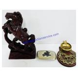 Metal Saddle Belt Buckle, Leather & Metal Horse