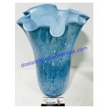 Blue Blown Bubble Glass Ornate Vase