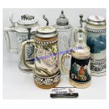 4 Ceramic & 1 Crystal Ornate Steins