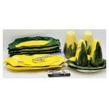 6 Ceramic Corn Cob Plates, 2 S&P Shaker Sets,