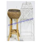 Standing Wicker Basket & Metal Plant Cage