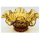 Small Fenton Diamond Ruffled Amber Glass Dish