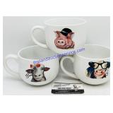 3 Pc Sheep, Cow, & Pig Mug Set
