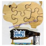 Wooden Pig Puzzle Figure, Hand Painted Mini 2 Man