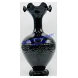 Black Ruffled Ceramic Glazed Vase