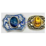 2 Metal & Glass Jewel Belt Buckles