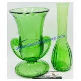 2 Green Glass Vases