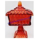 Jeannette Glass Amberina Wedding Bowl w/ Lid