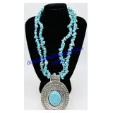 Turquoise Beads & Pendant Metal Necklace