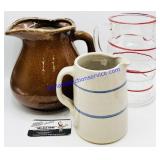 2 Ceramic & 1 Glass Pitchers