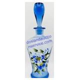 Hand Painted Clear Blue Glass Bottle w/ Stopper