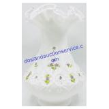 Fenton Hand Painted Ruffled Milk Glass Silver