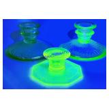 3 Uranium Glass Candle Stick Holders
