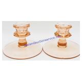 Pair of Rose Glass Candle Stick Holders