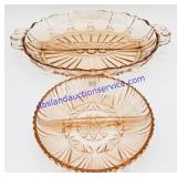 2 Rose Glass Divided Snack Trays