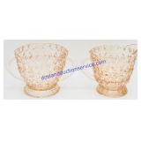 Rose Glass Sugar Bowl & Creamer Cup