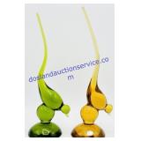 Pulled Green & Amber Glass Bird Decorations