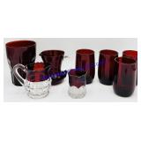 8 Misc Pieces Ruby Red Glassware (1 Amberina)