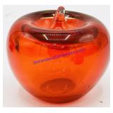Solid Red Glass Apple Paperweight