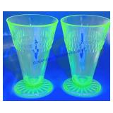 2 Uranium Glass Ice Cream Glasses