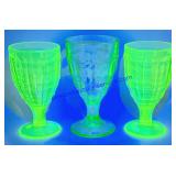 3 Uranium Glass Wine Glasses