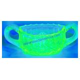 Ornate Uranium Glass Sugar Bowl