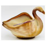 Opaque Milky Caramel Art Glass Swan Small Dish