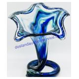 Pulled Green/Blue/Clear Art Glass Vase