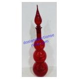 Three Bubble Ruby Red Art Glass Decanter