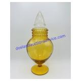 13" Amber Art Glass Clear Top Jar