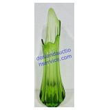 21" Ribbed Green Swung Glass Vase