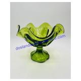 Green Art Glass Ruffled Dish