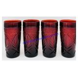 4 Large Ruby Red Glass Cups