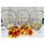 6 Gold Wire Baskets With Spanish Moss, 2 Fall