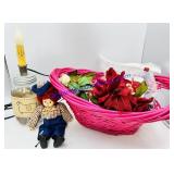 Pink Basket, Decorative Flowers, Electric Candle