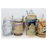 4 Collectors Ceramic Lidded Beer Steins