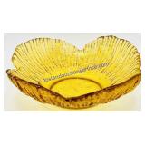 Sea Shell Ribbed Amber Art Glass Dish