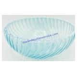 Light Blue Opaque Ribbed Edge Art Glass Bowl