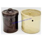 2 Small Single Tone Ceramic Crocks (1 Lidded)