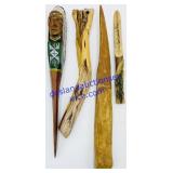 4 Wooden/Native American Letter Openers