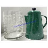 Enamel Coffee Pot And Glass Container